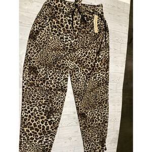 Iris basic Leopard Print Satin Pants Size Large